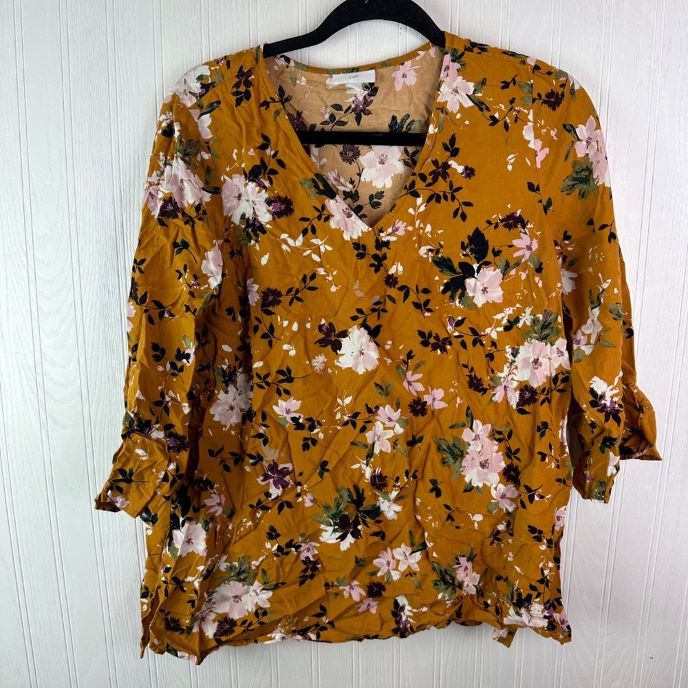 J.jill Blouse mustard‎ Floral Print size small